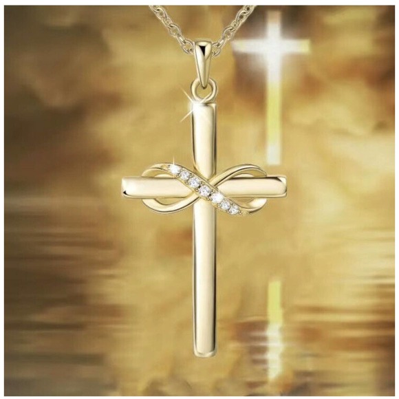Love You Forever Cross Neckless Golden Christian Pendant - Picture 3 of 4